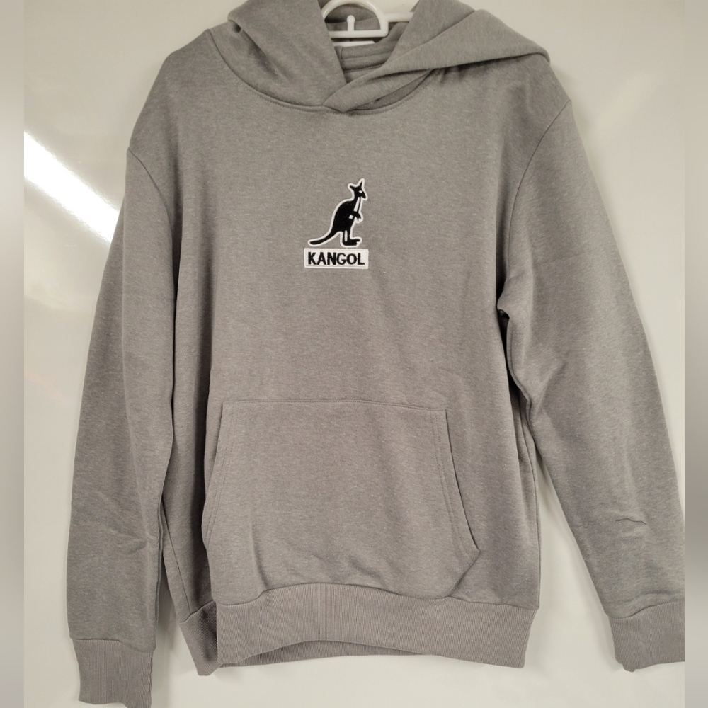 New Kangol Gray Pullover Hoodie Embroidered Logo, Medium+